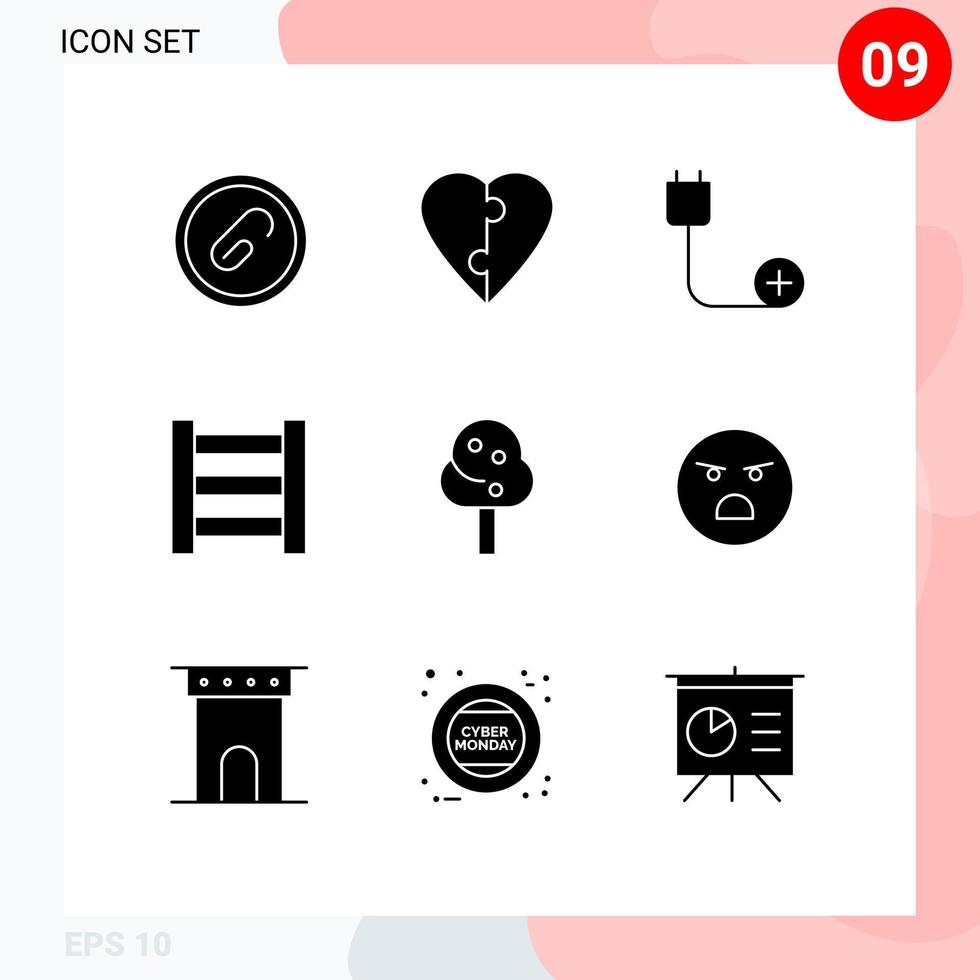 Pack of 9 creative Solid Glyphs of emoji summer add nature hardware Editable Vector Design Elements