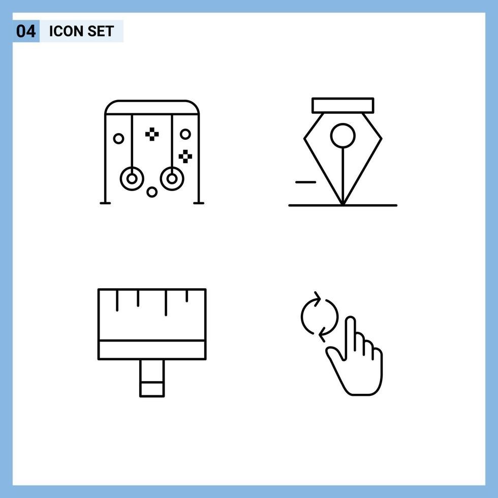 paquete de línea vectorial editable de 4 colores planos de línea rellena simple de herramientas de eliminación de deportes de pincel infantil elementos de diseño vectorial editables vector