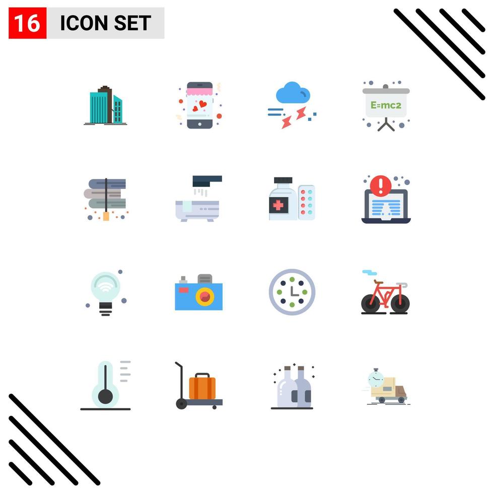 Flat Color Pack of 16 Universal Symbols of physics formula emc mobile board rainy Editable Pack of Creative Vector Design Elements