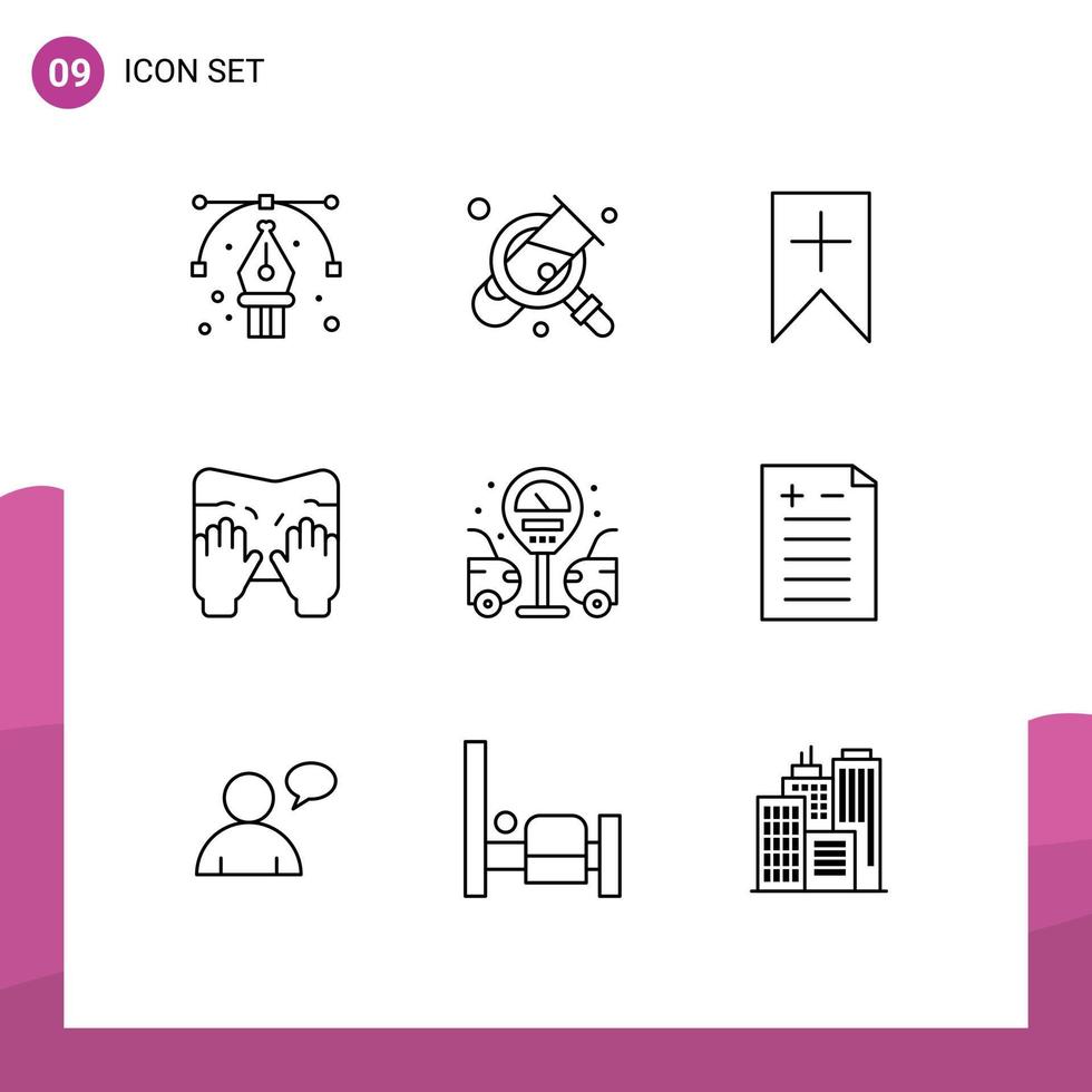 Pack of 9 creative Outlines of life text tag spa massage Editable Vector Design Elements