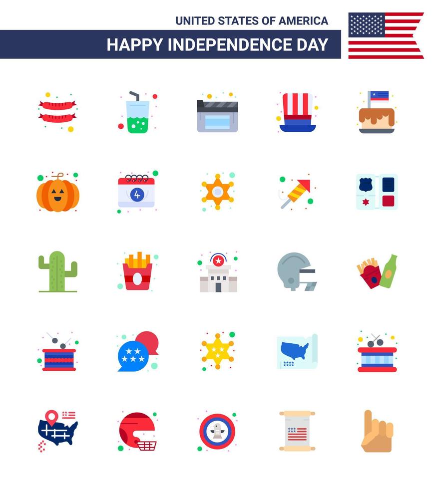25 Flat Signs for USA Independence Day party cake movies festival presidents Editable USA Day Vector Design Elements