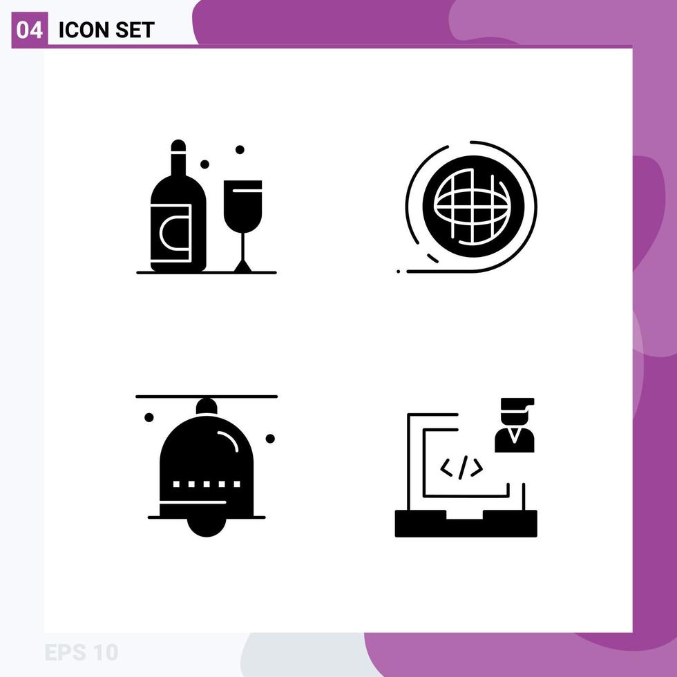 Set of 4 Modern UI Icons Symbols Signs for bottle bell earth shaping notification Editable Vector Design Elements