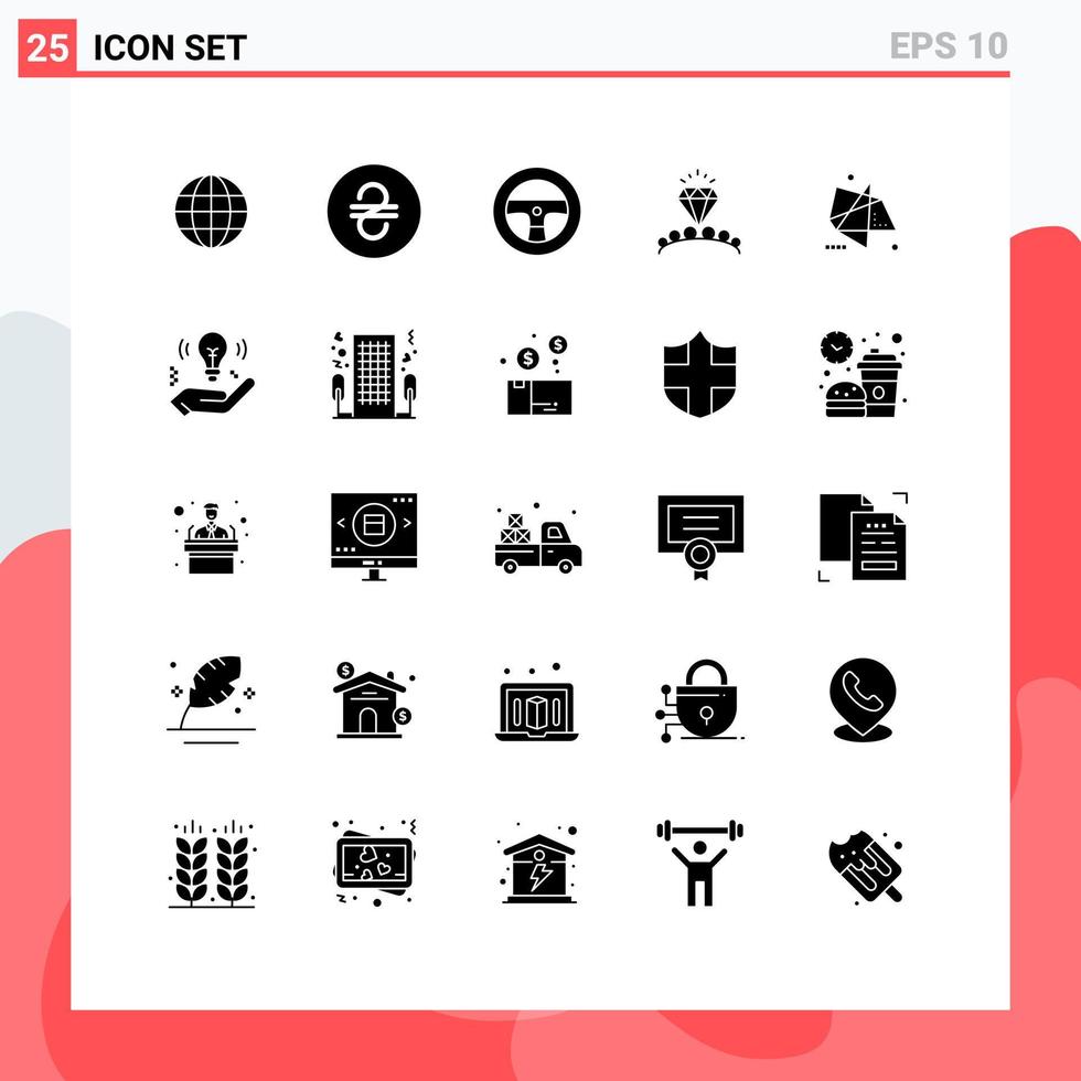 25 User Interface Solid Glyph Pack of modern Signs and Symbols of motion effects vehicles abstract heart Editable Vector Design Elements