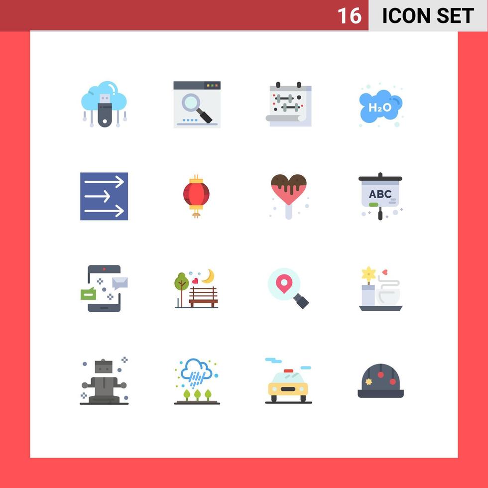 Pack of 16 Modern Flat Colors Signs and Symbols for Web Print Media such as school education page cloud gym Editable Pack of Creative Vector Design Elements