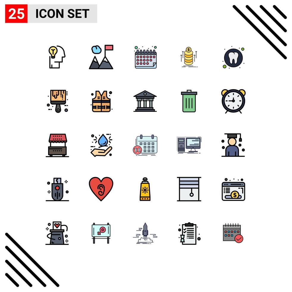 25 User Interface Filled line Flat Color Pack of modern Signs and Symbols of health coins appointment transfer money Editable Vector Design Elements