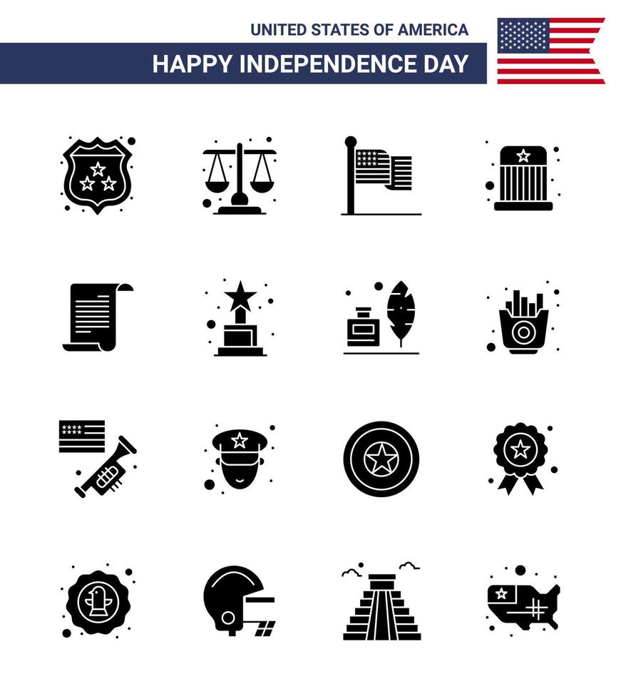 16 USA Solid Glyph Pack of Independence Day Signs and Symbols of text hat american kids circus Editable USA Day Vector Design Elements