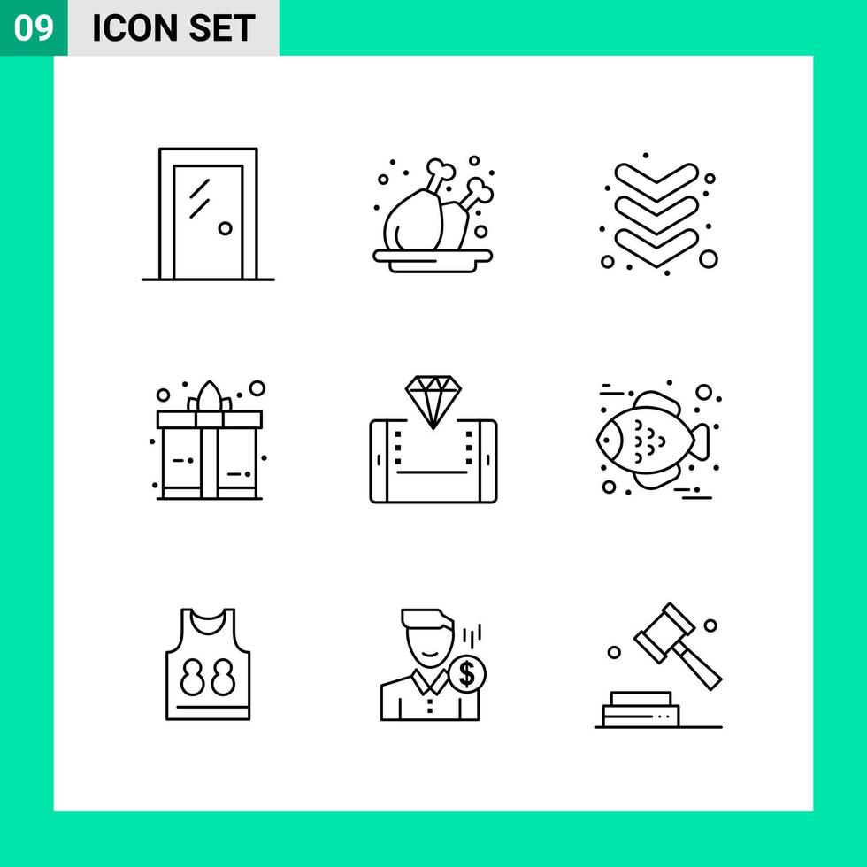 paquete de conjunto de iconos de estilo de 9 líneas. símbolos de contorno para imprimir. signos creativos aislados sobre fondo blanco. 9 conjunto de iconos. vector