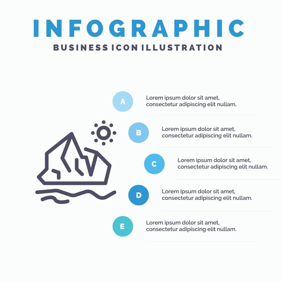 ecología medio ambiente hielo iceberg icono de línea de fusión con 5 pasos presentación infografía fondo vector