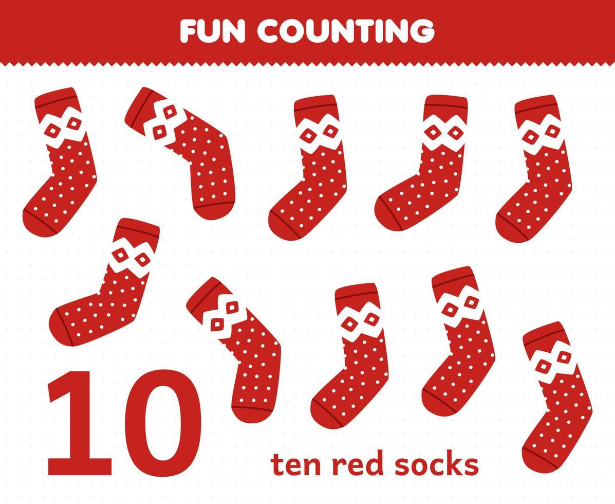Education game for children fun counting ten red socks printable winter worksheet vector