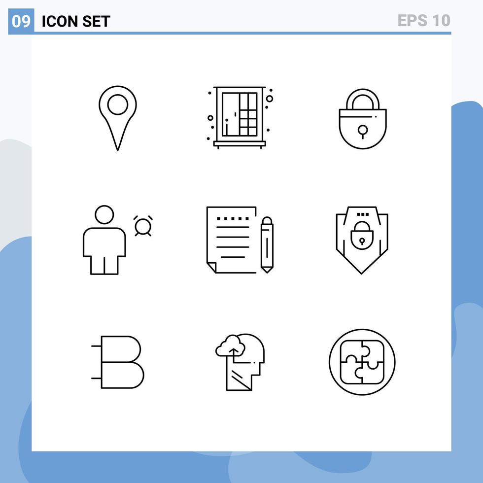 Stock Vector Icon Pack of 9 Line Signs and Symbols for letter human internet body alarm Editable Vector Design Elements