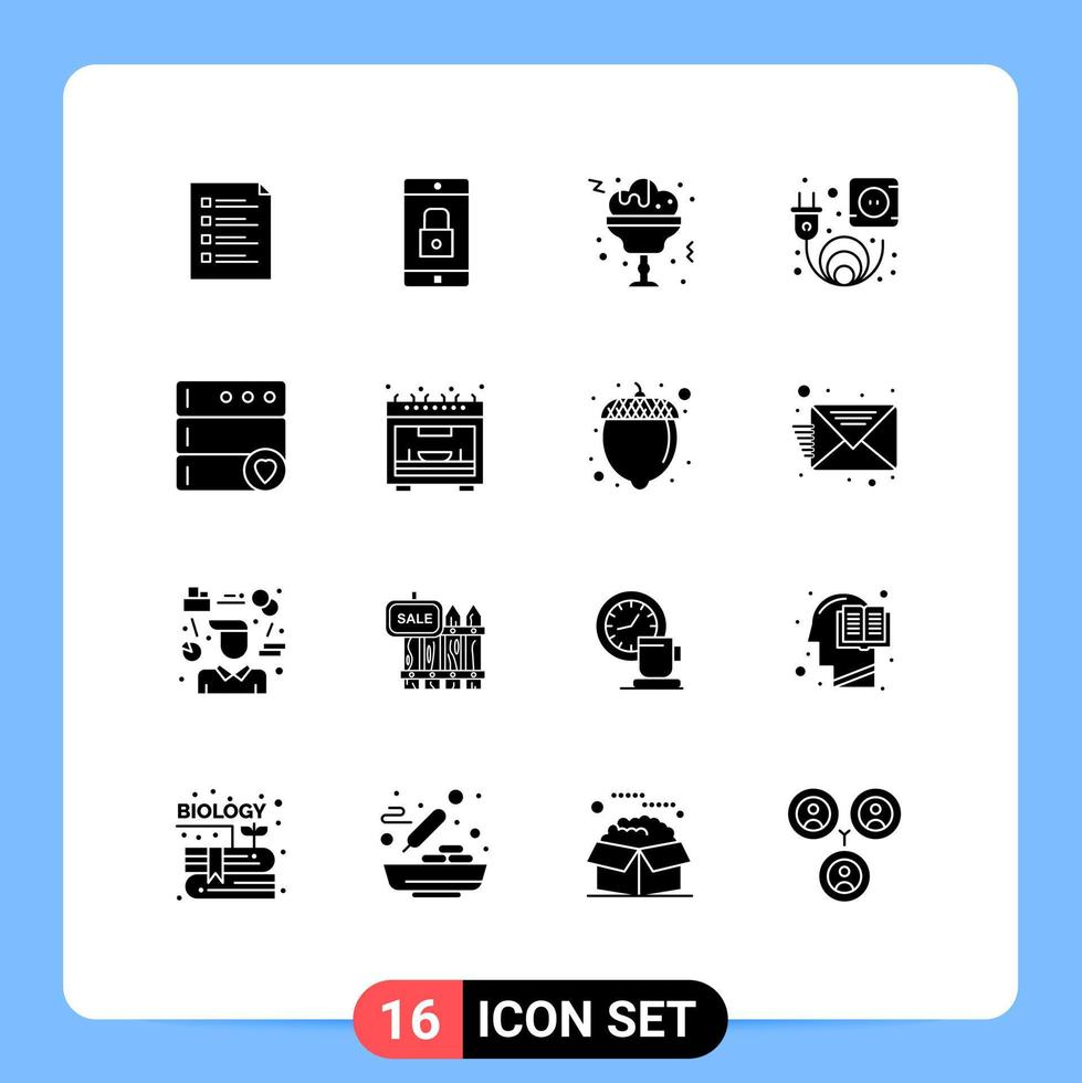 Set of 16 Modern UI Icons Symbols Signs for plug electric lock drink wine Editable Vector Design Elements