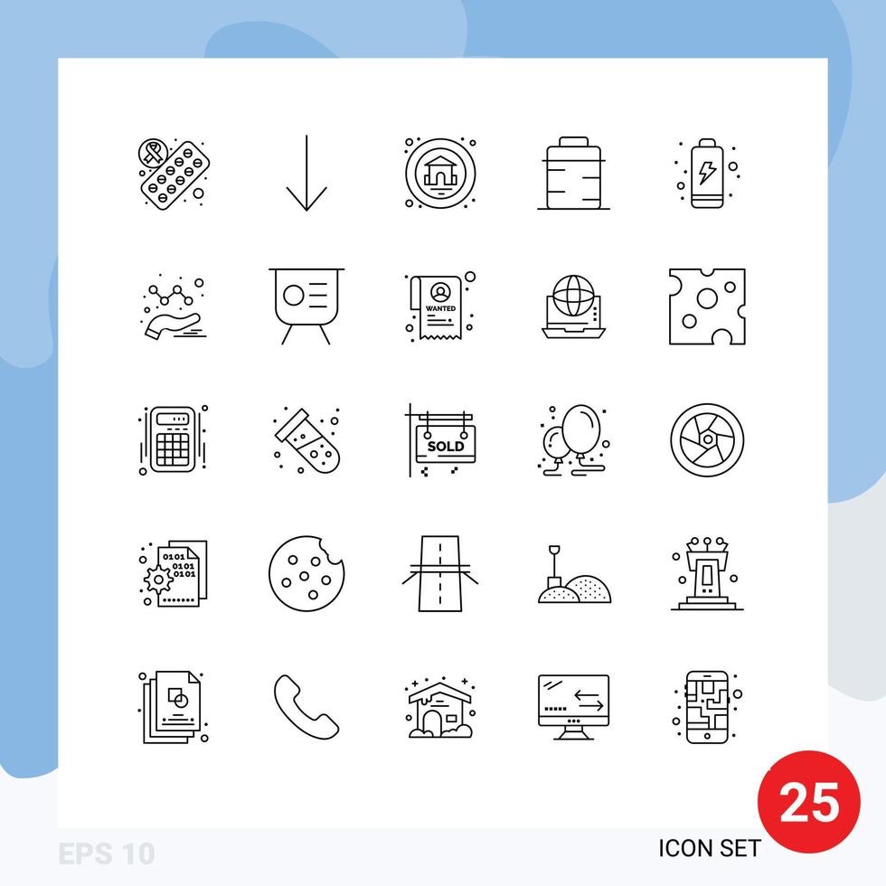 25 Line concept for Websites Mobile and Apps graph analytics pan electric battery Editable Vector Design Elements