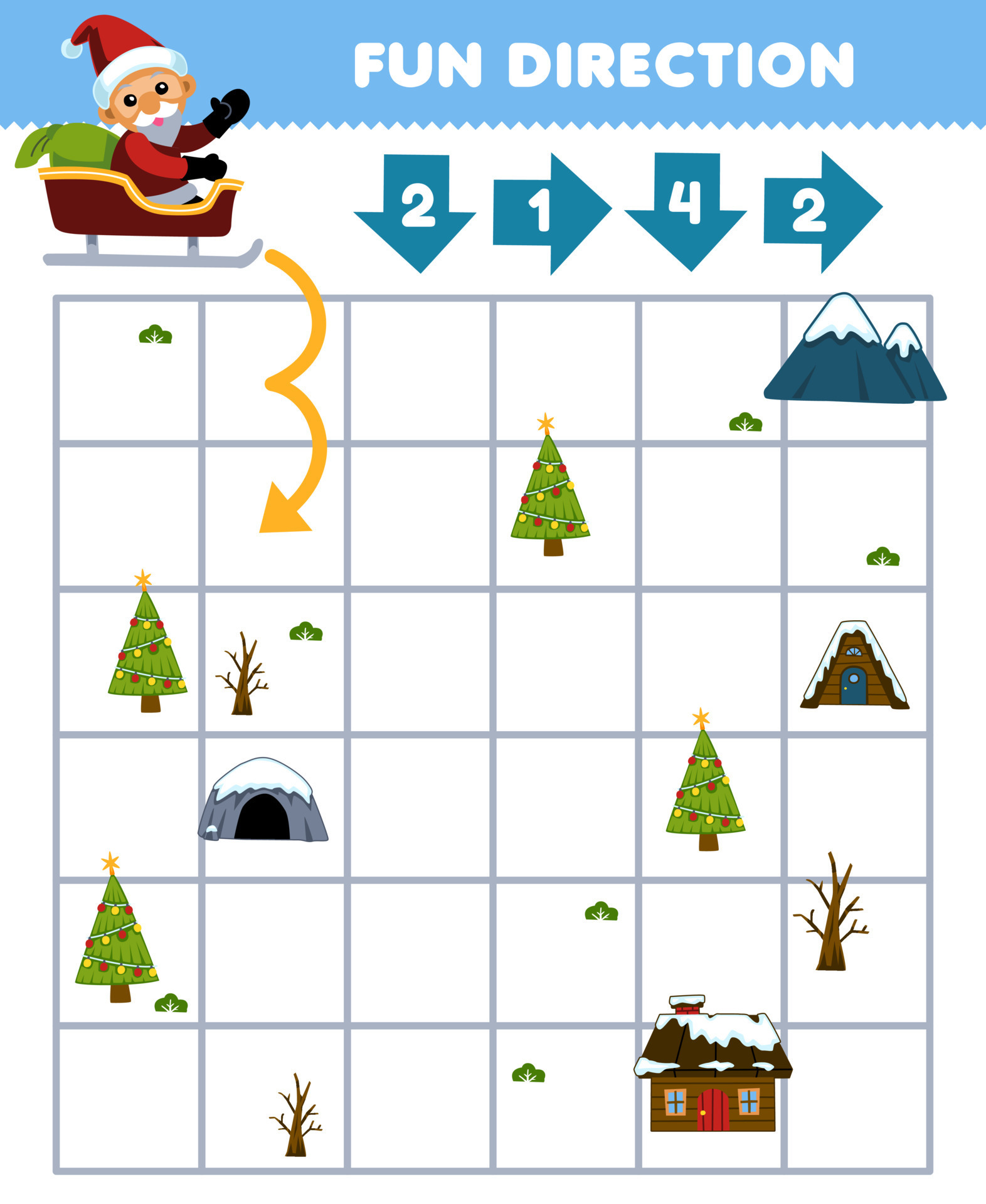 Education game for children fun direction help santa move according to