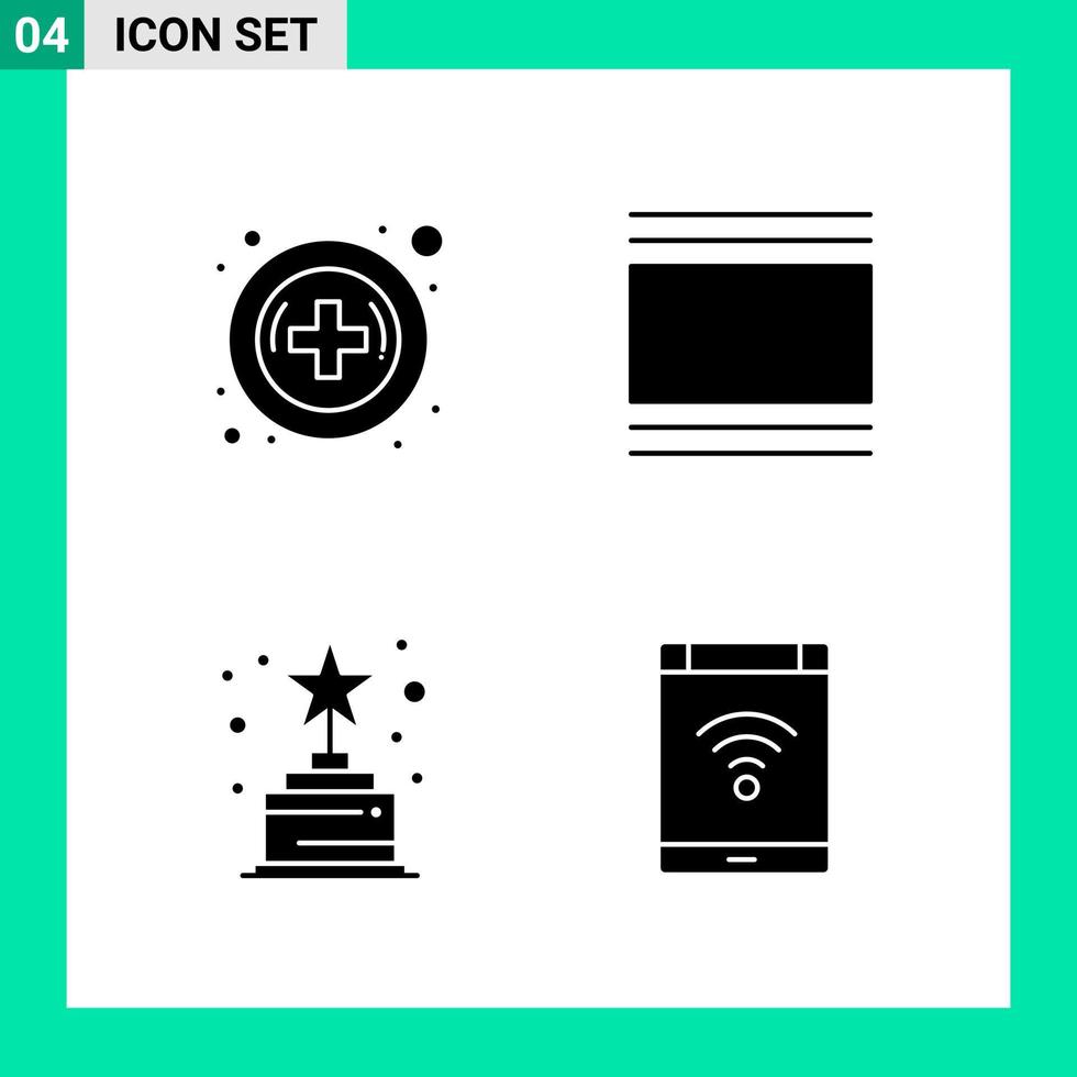 Pack of 4 Solid Style Icon Set. Glyph Symbols for print. Creative Signs Isolated on White Background. 4 Icon Set. vector