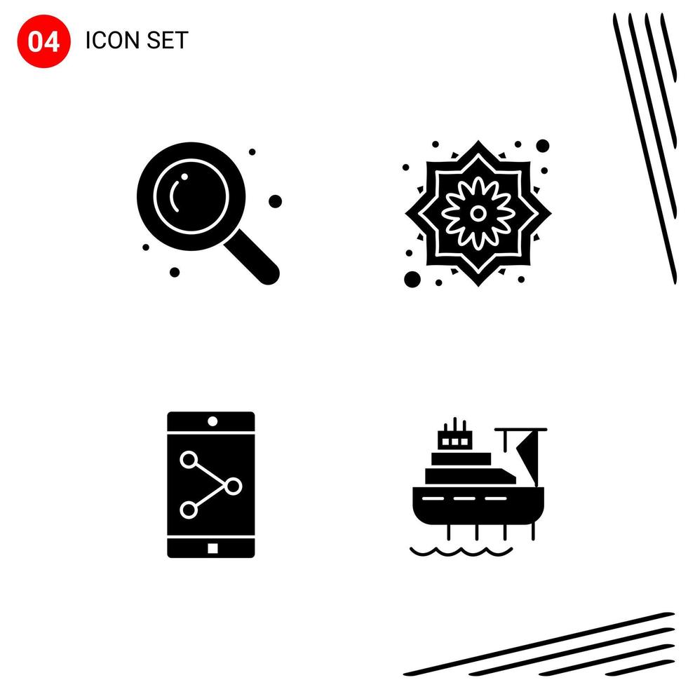 Collection of 4 Vector Icons in solid style Pixle Perfect Glyph Symbols for Web and Mobile Solid Icon Signs on White Background 4 Icons Creative Black Icon vector background