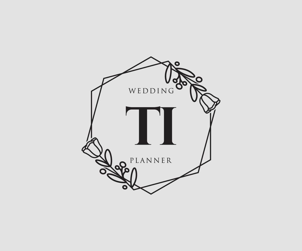 Initial TI feminine logo. Usable for Nature, Salon, Spa, Cosmetic and Beauty Logos. Flat Vector Logo Design Template Element.