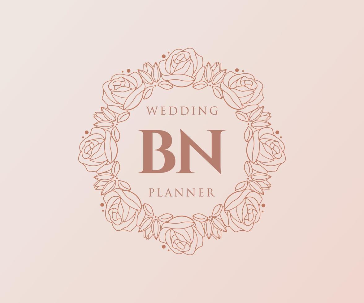 BN Initials letter Wedding monogram logos collection, hand drawn modern minimalistic and floral templates for Invitation cards, Save the Date, elegant identity for restaurant, boutique, cafe in vector