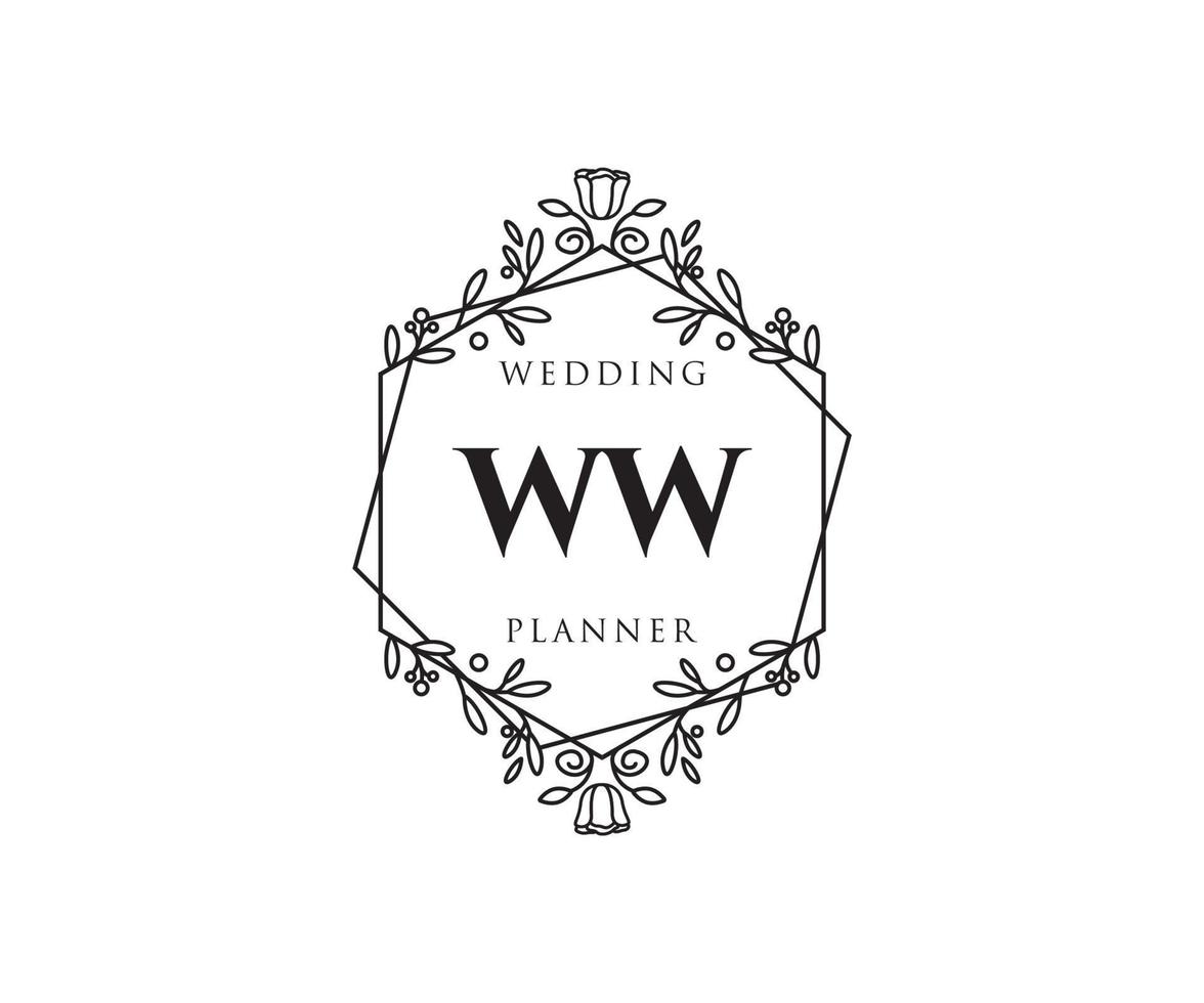 colección de logotipos de monograma de boda con letras iniciales ww, plantillas florales y minimalistas modernas dibujadas a mano para tarjetas de invitación, guardar la fecha, identidad elegante para restaurante, boutique, café en vector