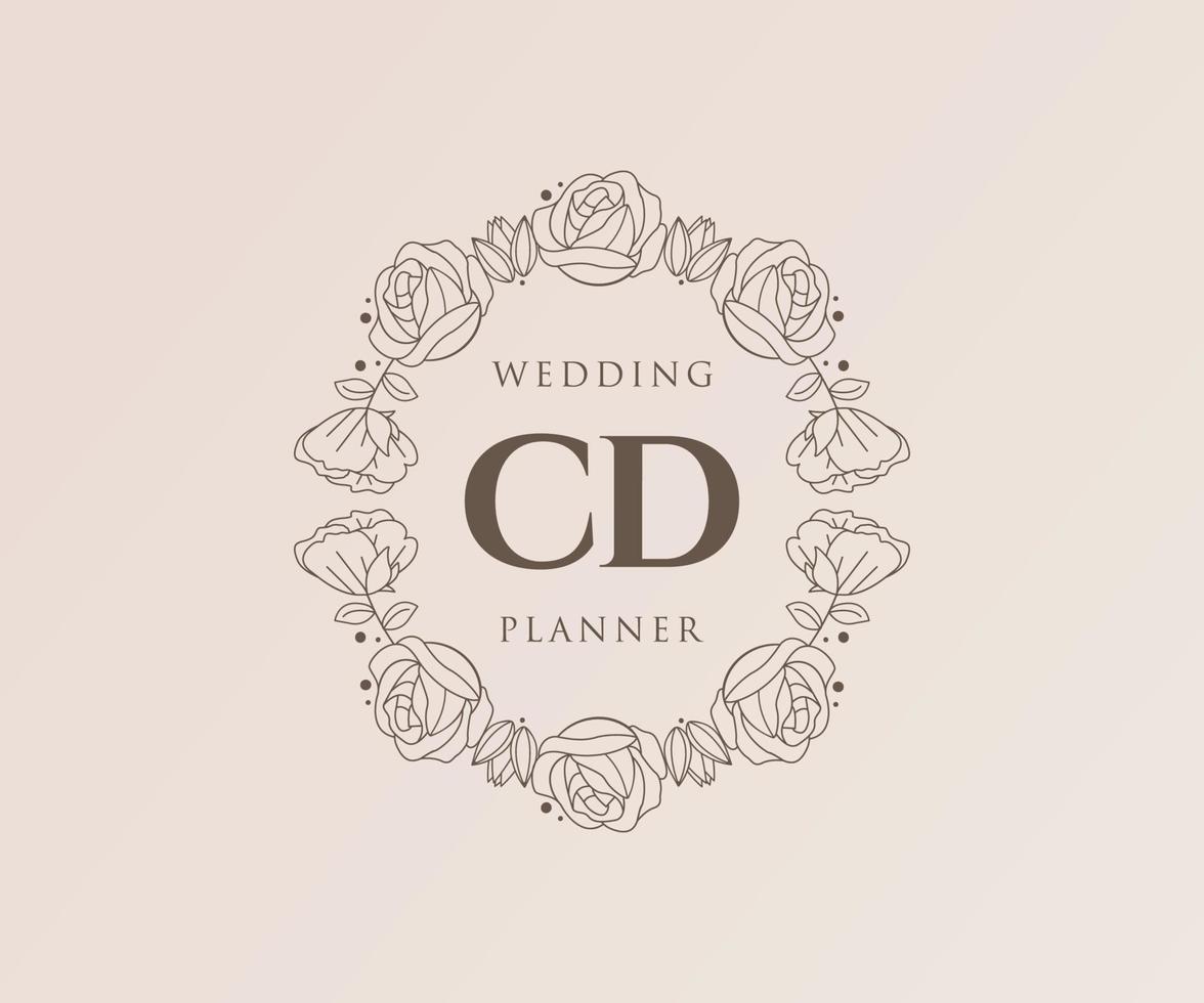 colección de logotipos de monograma de boda con letras iniciales de cd, plantillas florales y minimalistas modernas dibujadas a mano para tarjetas de invitación, guardar la fecha, identidad elegante para restaurante, boutique, café en vector