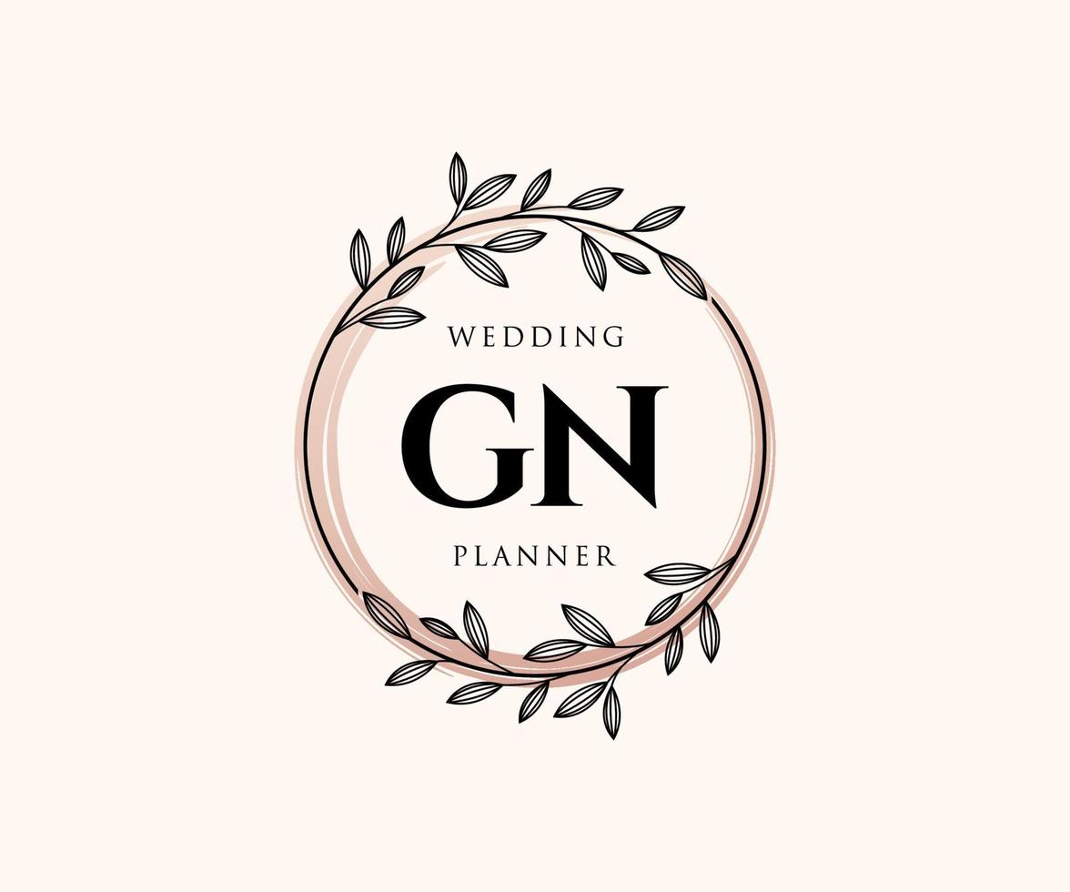 GN Initials letter Wedding monogram logos collection, hand drawn modern minimalistic and floral templates for Invitation cards, Save the Date, elegant identity for restaurant, boutique, cafe in vector