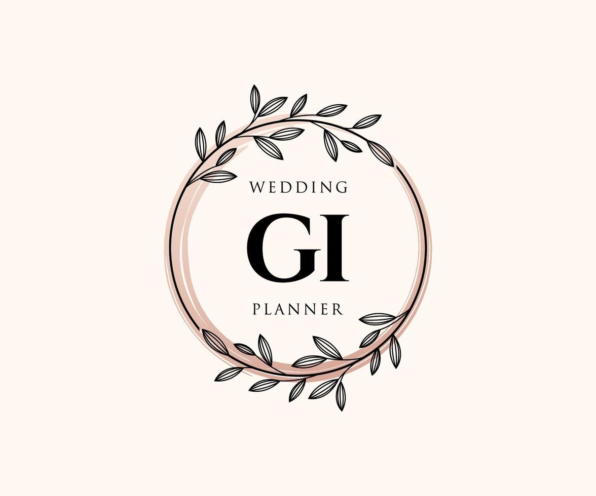 GI Initials letter Wedding monogram logos collection, hand drawn modern minimalistic and floral templates for Invitation cards, Save the Date, elegant identity for restaurant, boutique, cafe in vector