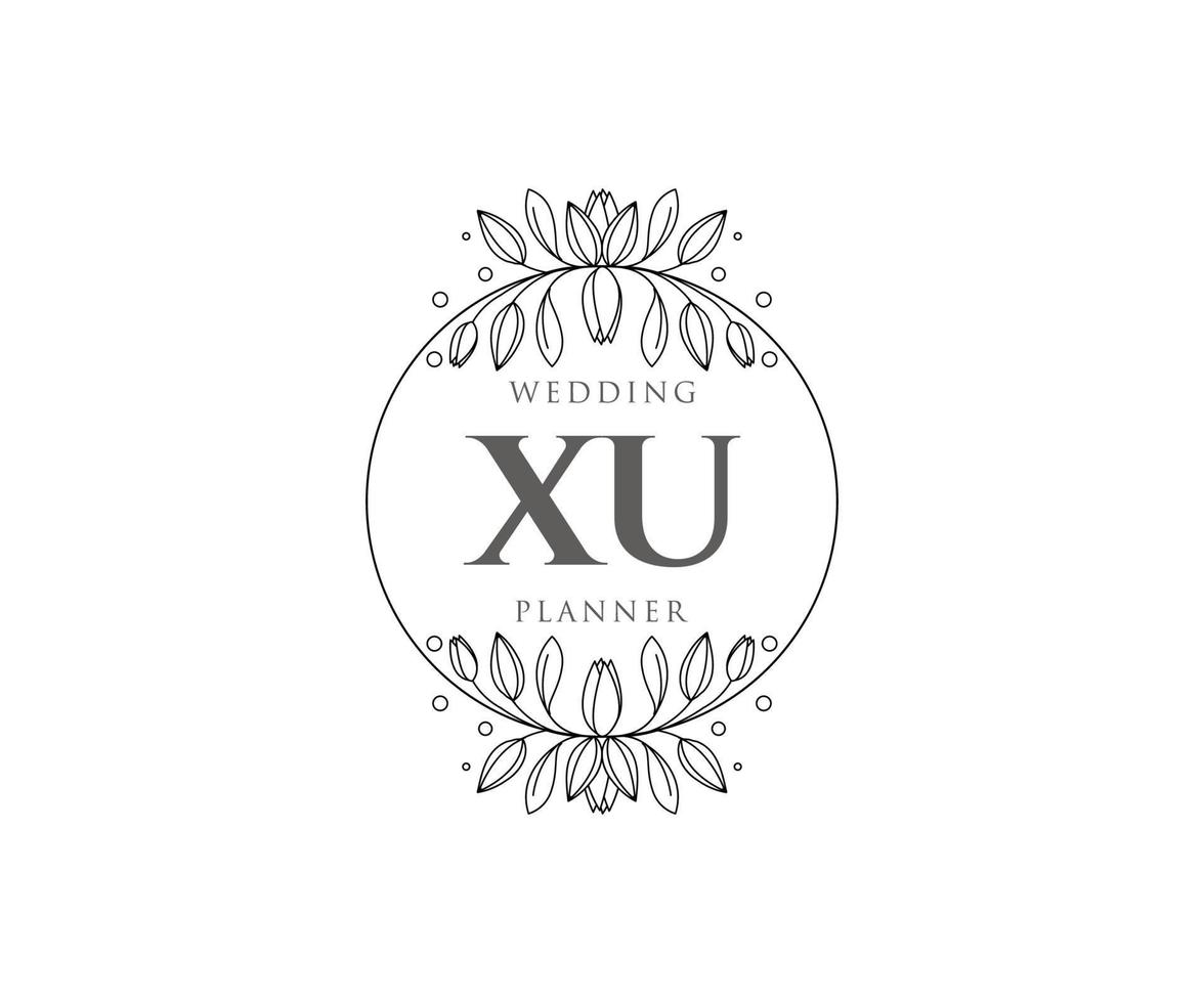 colección de logotipos de monograma de boda con letras iniciales xu, plantillas florales y minimalistas modernas dibujadas a mano para tarjetas de invitación, guardar la fecha, identidad elegante para restaurante, boutique, café en vector