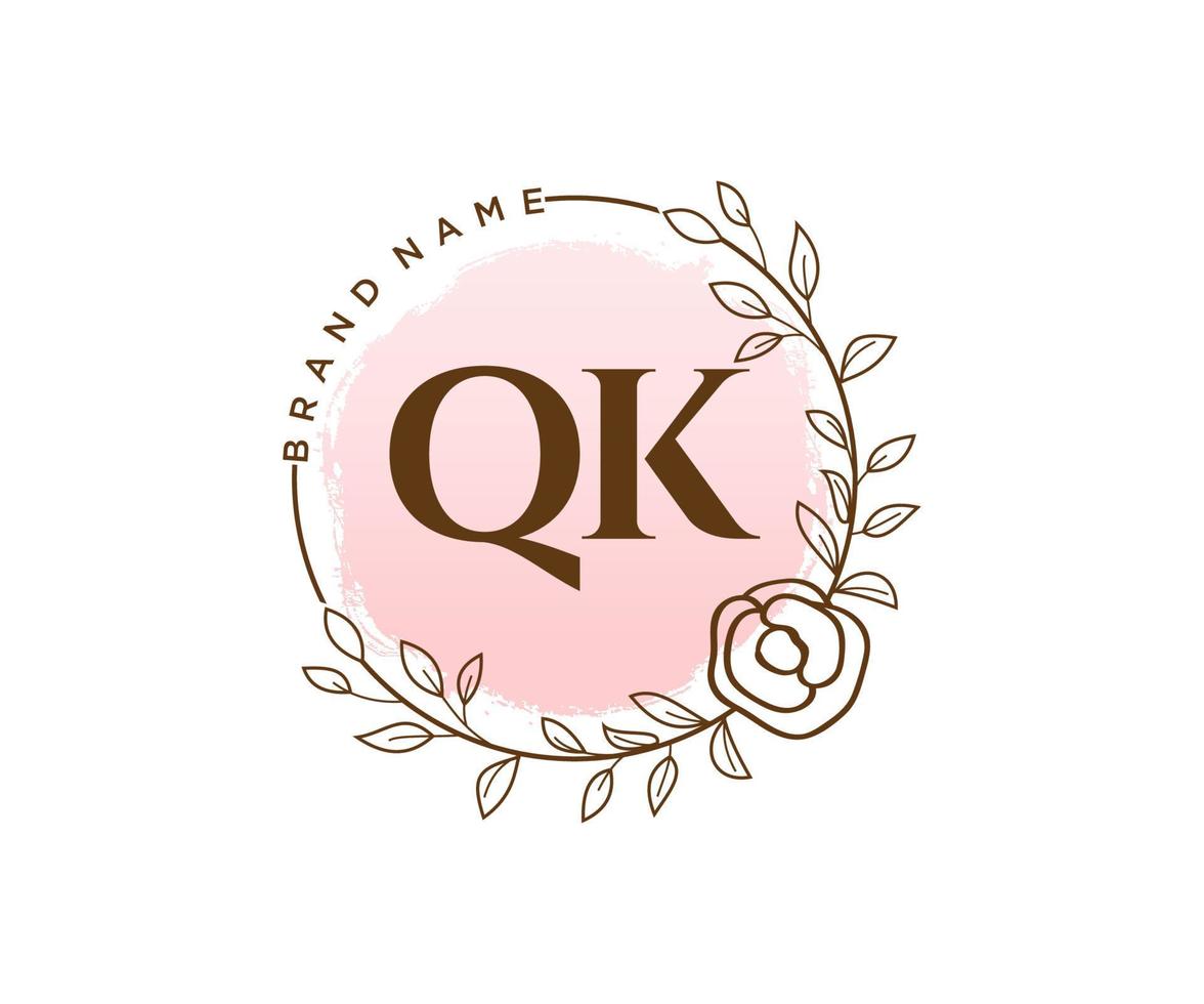 Initial QK feminine logo. Usable for Nature, Salon, Spa, Cosmetic and Beauty Logos. Flat Vector Logo Design Template Element.