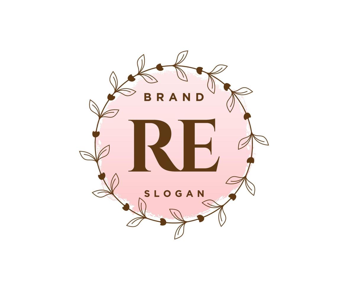 Initial RE feminine logo. Usable for Nature, Salon, Spa, Cosmetic and Beauty Logos. Flat Vector Logo Design Template Element.