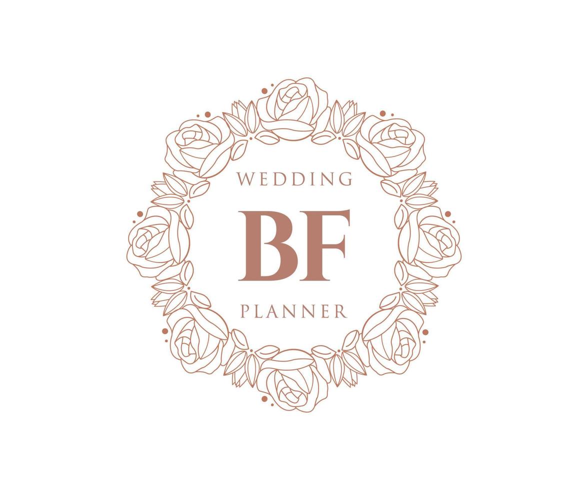 BF Initials letter Wedding monogram logos collection, hand drawn modern minimalistic and floral templates for Invitation cards, Save the Date, elegant identity for restaurant, boutique, cafe in vector