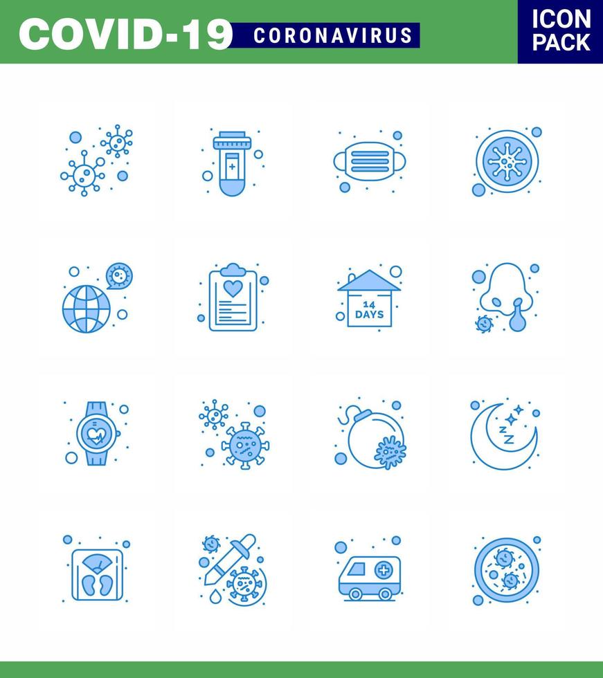 16 Blue Set of corona virus epidemic icons such as worldwide covid virus coronavirus safety viral coronavirus 2019nov disease Vector Design Elements