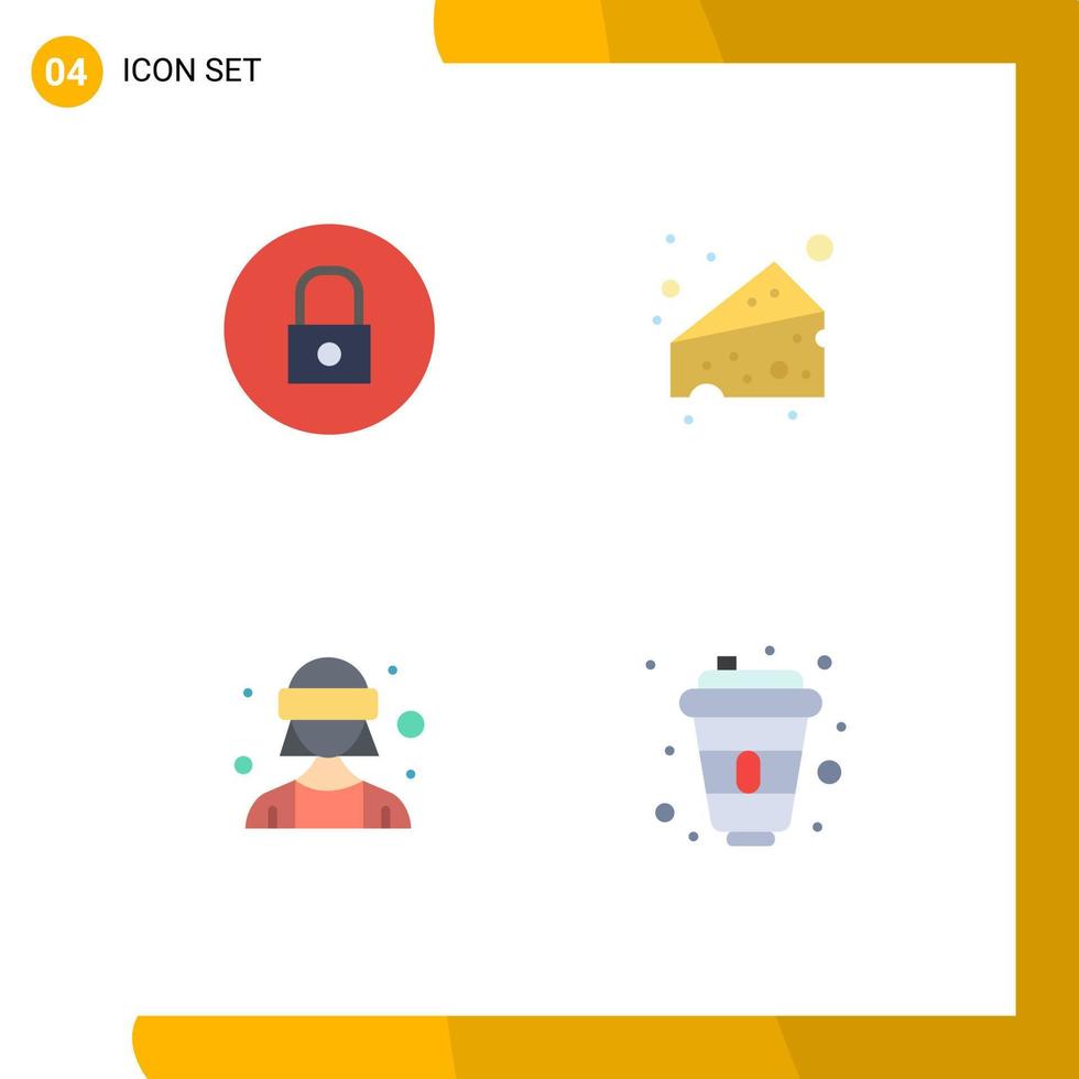 4 Flat Icon concept for Websites Mobile and Apps lock virtual reality multimedia swiss cola Editable Vector Design Elements