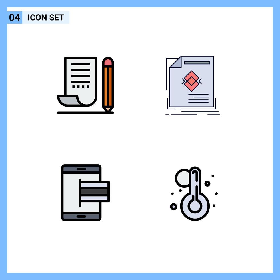 4 Thematic Vector Filledline Flat Colors and Editable Symbols of jotter page notepad advertisement e Editable Vector Design Elements