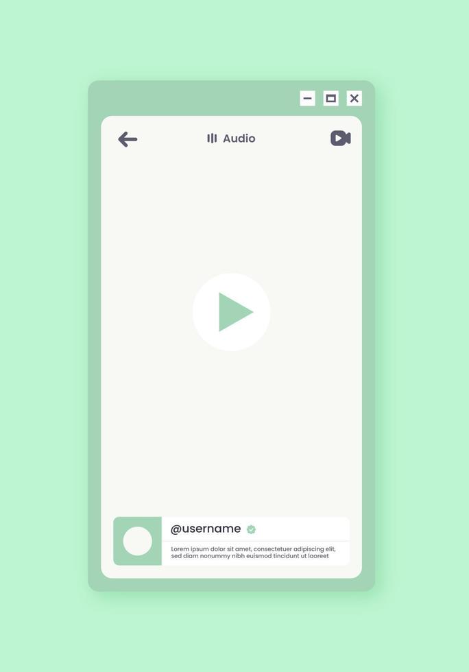 Vertical video player for social media application interface. Short video mockup in flat design style. vector