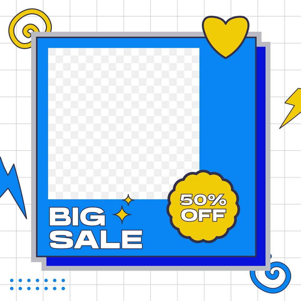 Social media post template in retro design style. Feed template with empty space for picture. vector
