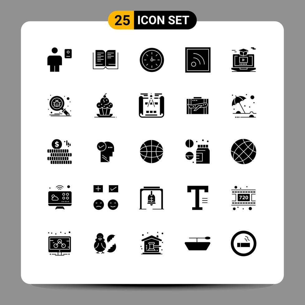 25 Universal Solid Glyphs Set for Web and Mobile Applications video degree device rss feed Editable Vector Design Elements