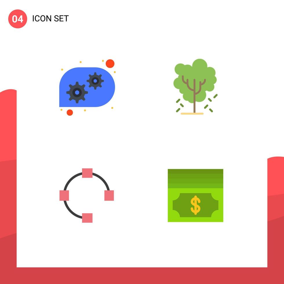 Pictogram Set of 4 Simple Flat Icons of gear path tree nature cash Editable Vector Design Elements