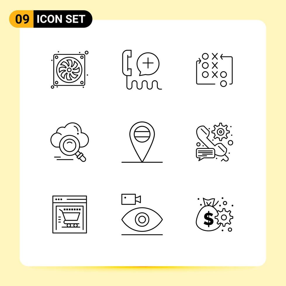 grupo de 9 esquemas modernos establecidos para el servicio de búsqueda en línea táctica en la nube elementos de diseño de vectores editables