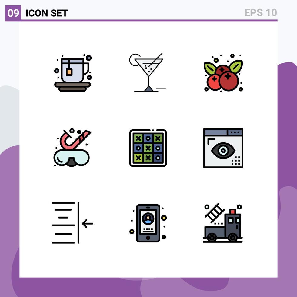 Set of 9 Modern UI Icons Symbols Signs for tic tac fruit underwater goggles Editable Vector Design Elements