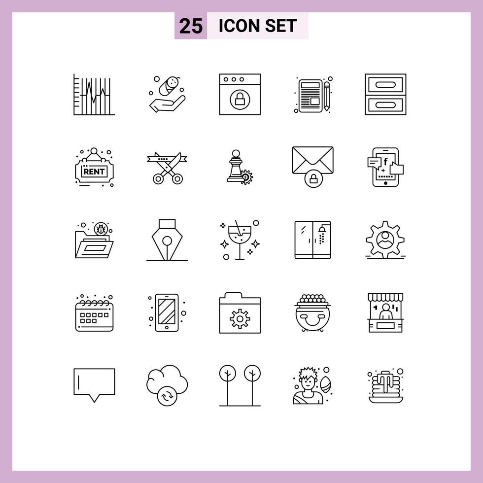 Stock Vector Icon Pack of 25 Line Signs and Symbols for drawer archive app chat write Editable Vector Design Elements