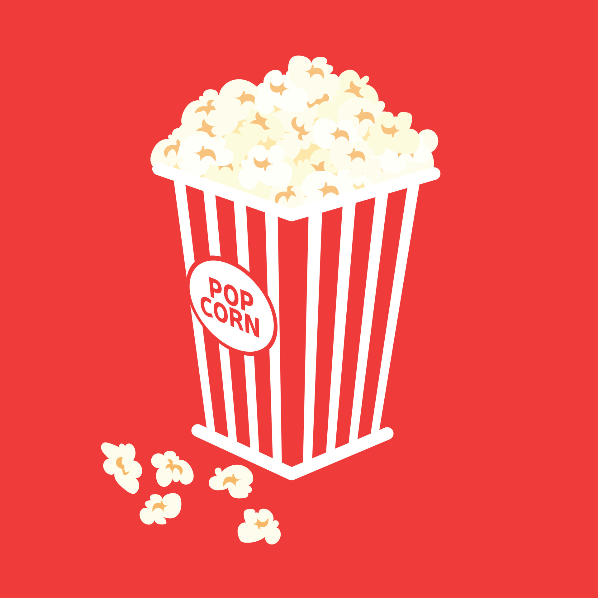Pack with popcorn. Eating when watch to a film or movie. Vector