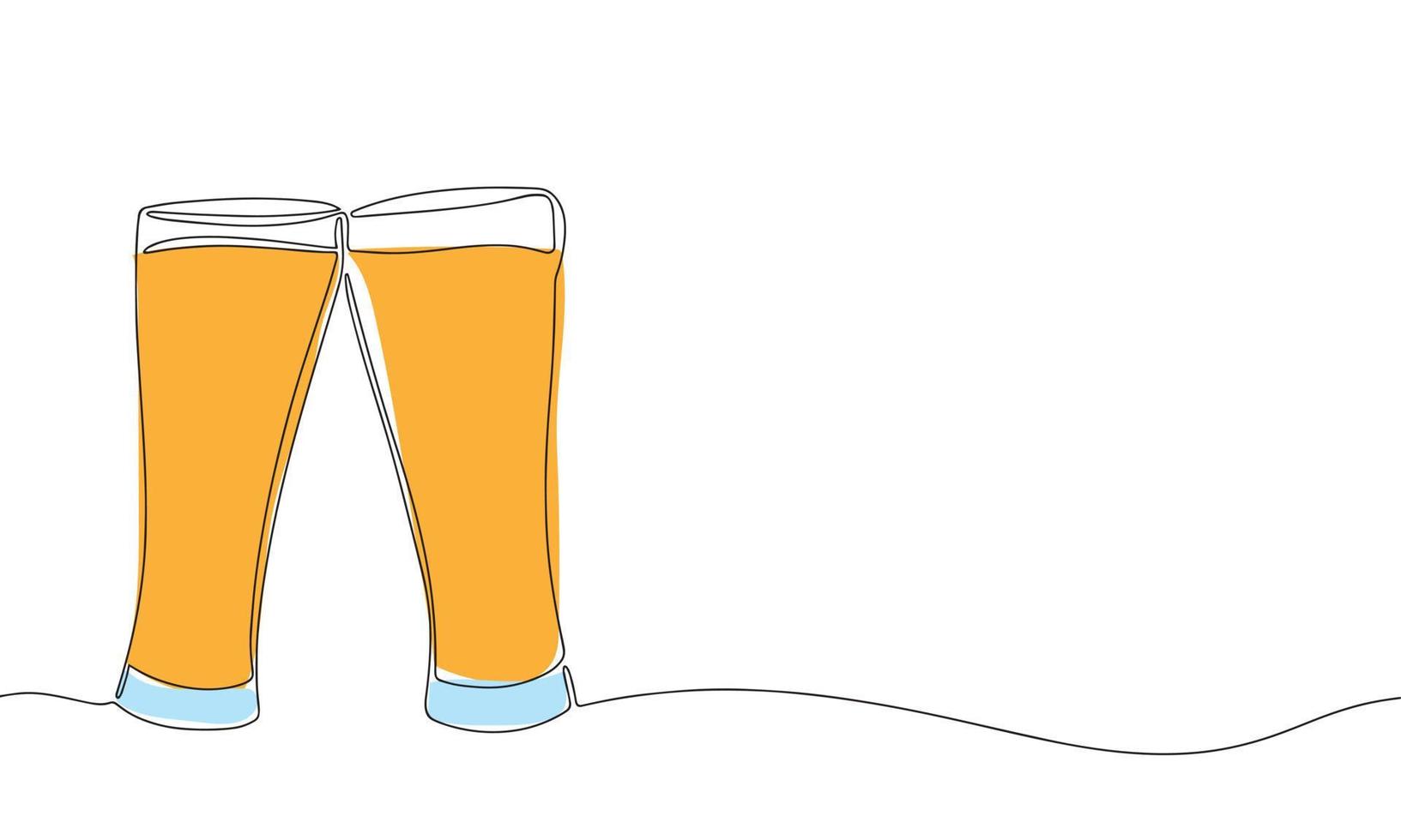 Two glass of beer. Hand draw line art outline line continues. Vector illustration.