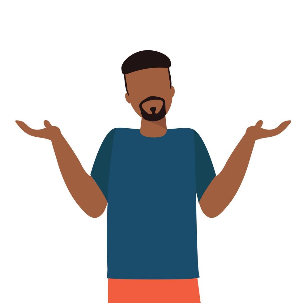 African or Latin man shrug. Vector illustration.