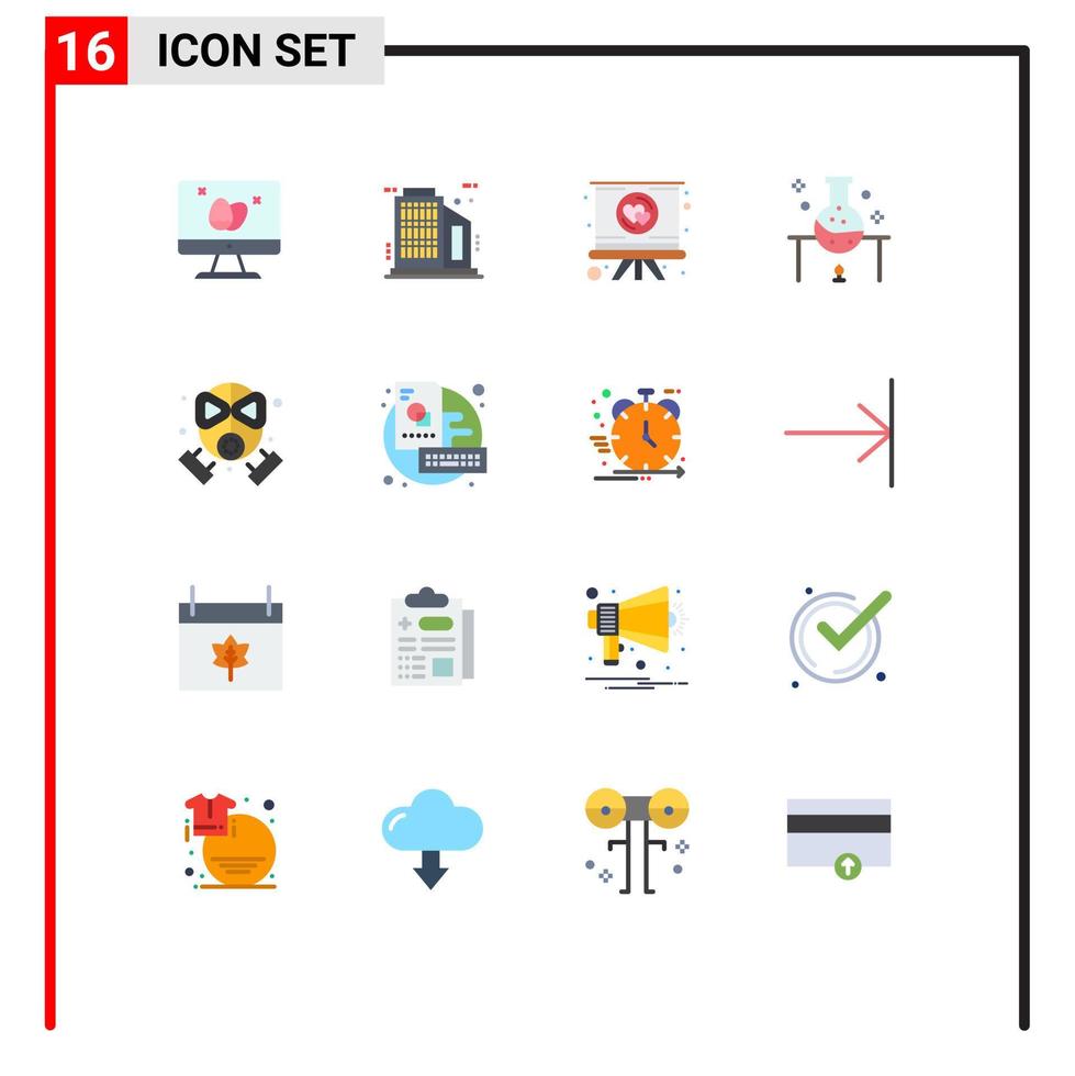 16 Universal Flat Color Signs Symbols of firefighter science lab love science experiment laboratory research Editable Pack of Creative Vector Design Elements