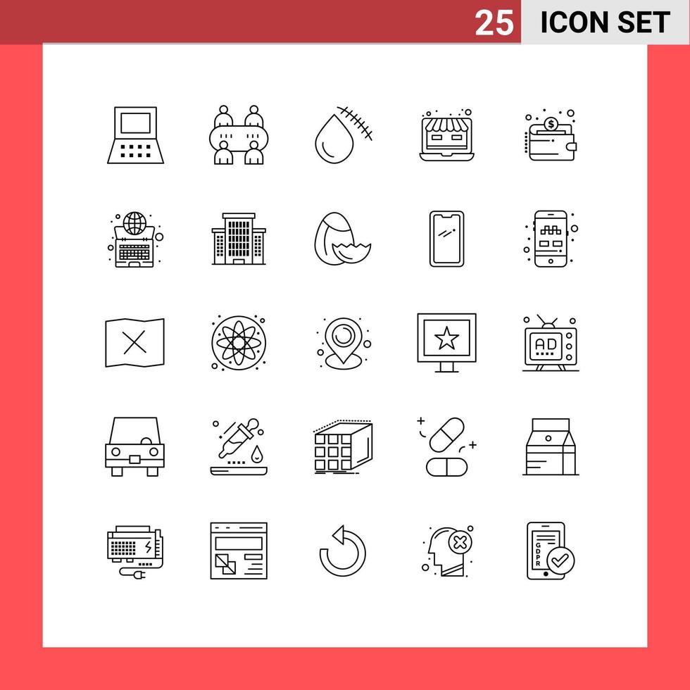 Pictogram Set of 25 Simple Lines of payment cash cut online store shop Editable Vector Design Elements