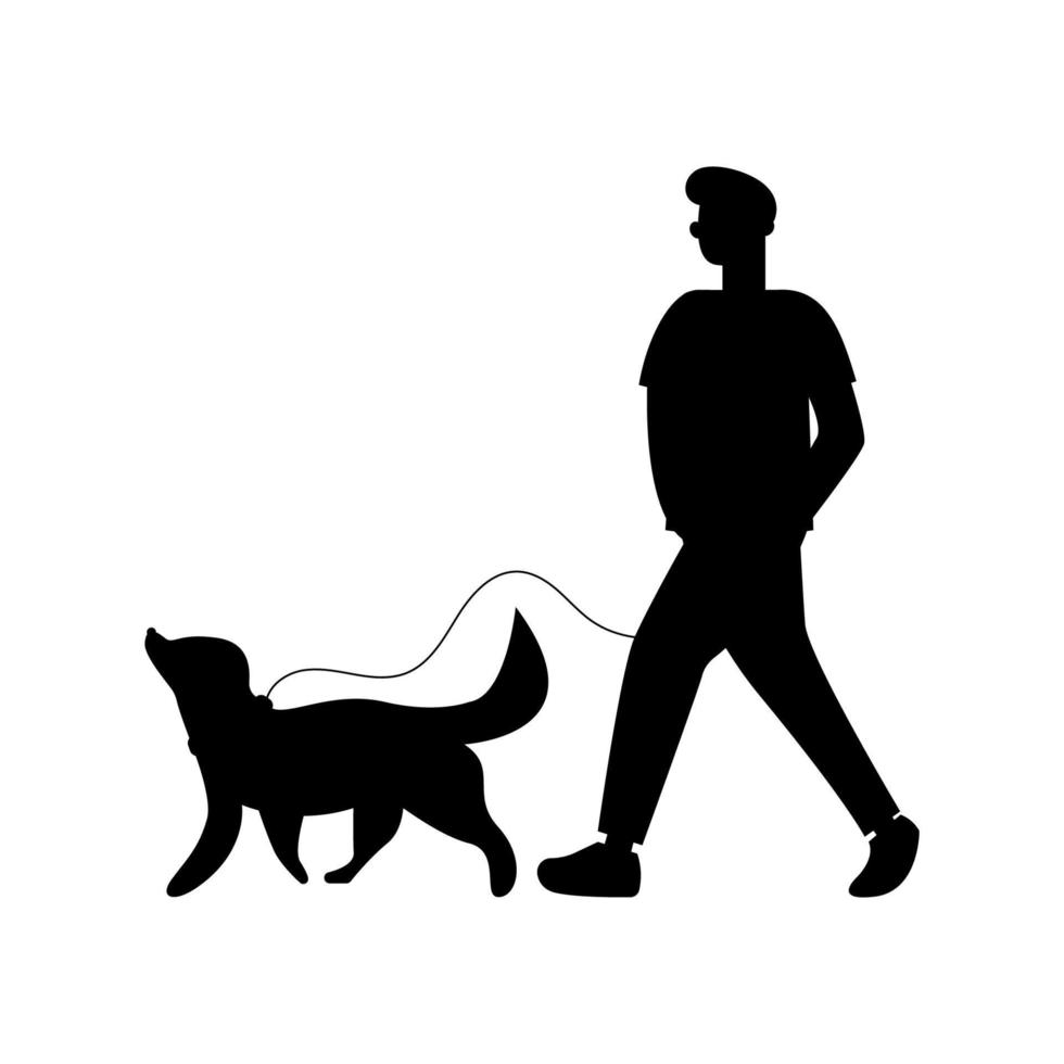 mes de pasear perros. silueta de un hombre caminando con un perro vector