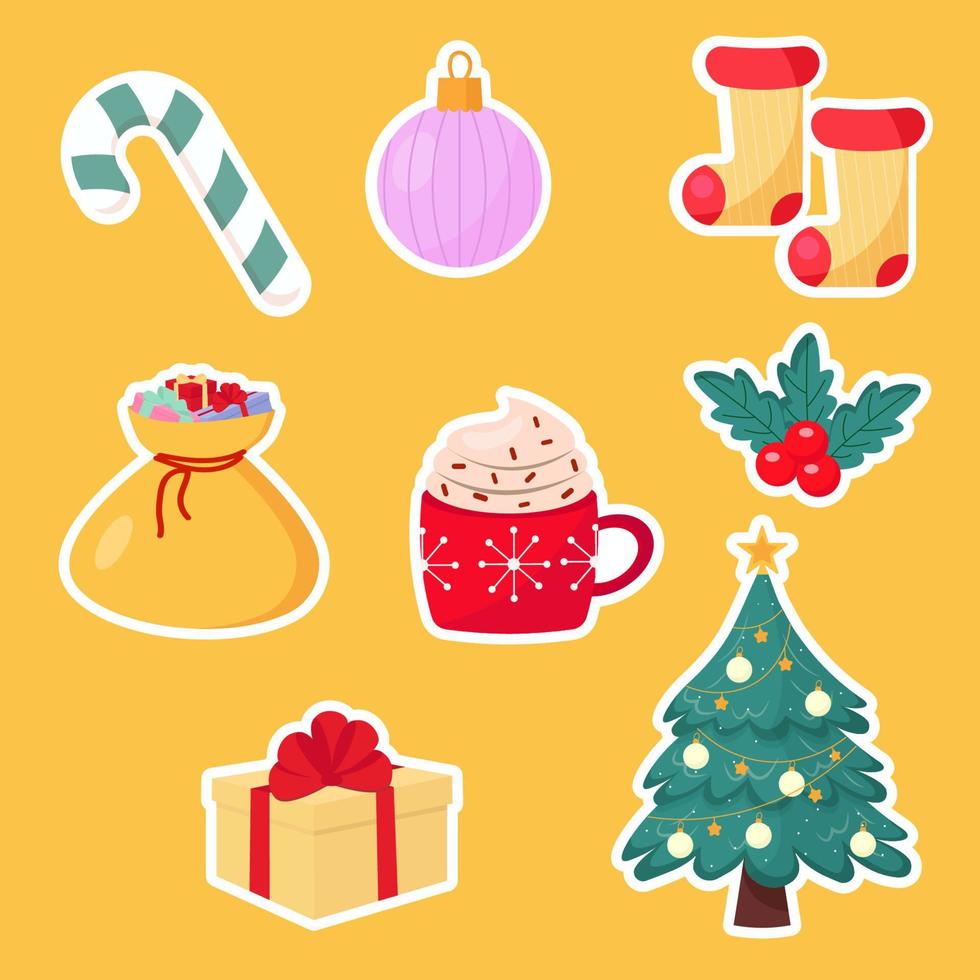 A set of Christmas stickers. Winter vector