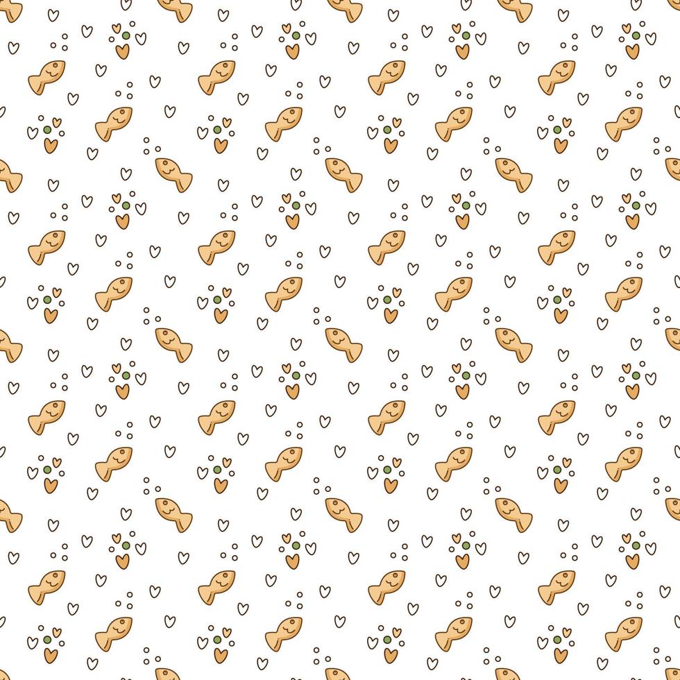 Cute pattern with a small fish. Seamless doodle pattern with fish cookies and hearts. vector