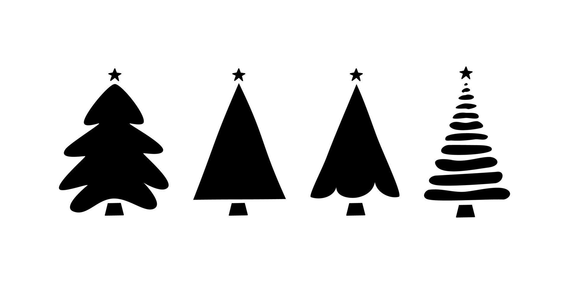 Vector flat hand drawn set of christmas trees
