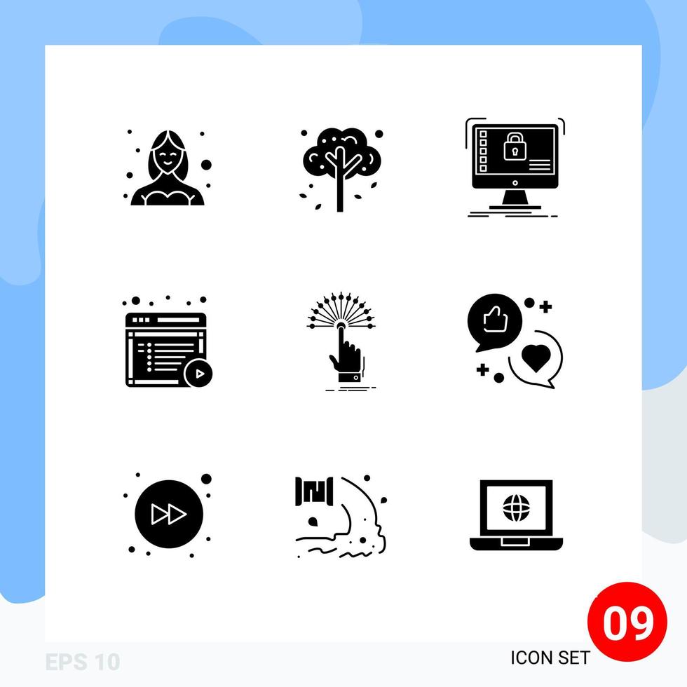9 Universal Solid Glyphs Set for Web and Mobile Applications online content tree article system Editable Vector Design Elements