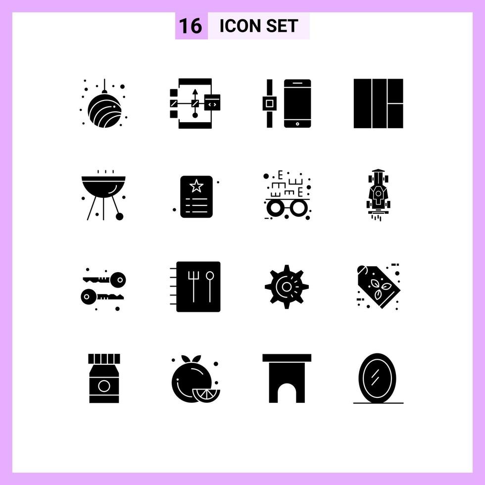 Set of 16 Commercial Solid Glyphs pack for cafe barbecue development wireframe smartphone Editable Vector Design Elements